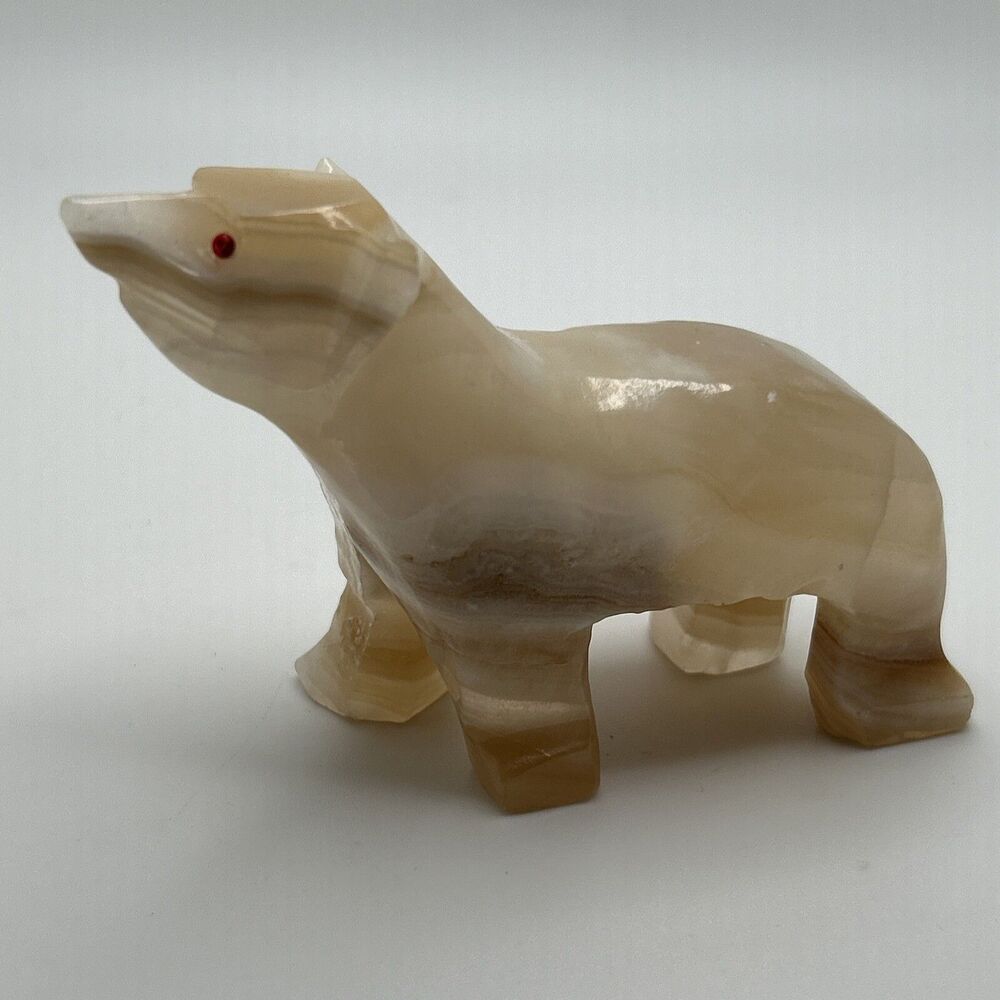 Hand Carved Onyx Quartz Polar Bear Collectible Figurine Paperweight Vintage